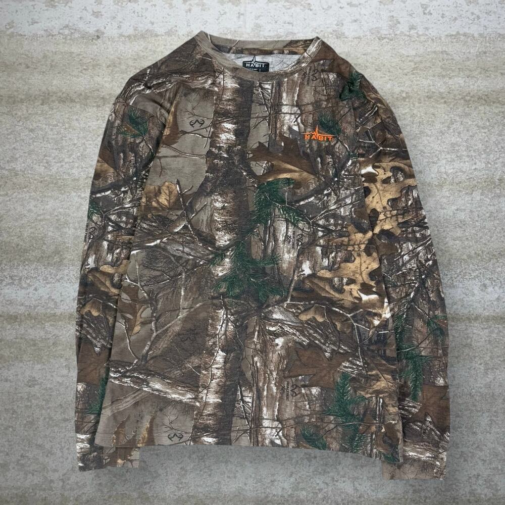 Vintage 90s Realtree Shirt Mens L Hunting Camo Cotton Long Sleeve Woodland - Picture 1 of 3